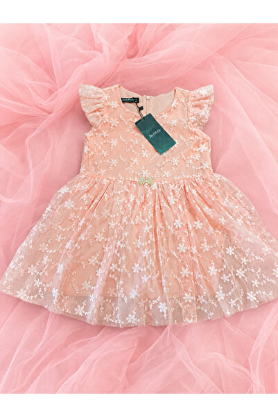 justbaby Pudra Çiçek Desenli Kız Çocuk Elbise