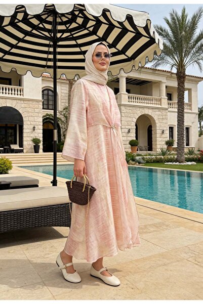 Aselim Hijap Moda Aura Tokalı Şifon -Tam Astarlı Özel Gün Elbisesi -Pembe