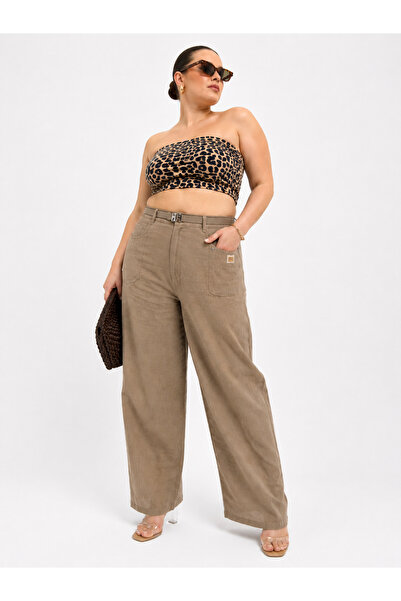 carmito Plus Size Linen Elastic Waist Belted High Waist Loose Leg Women's Tro...