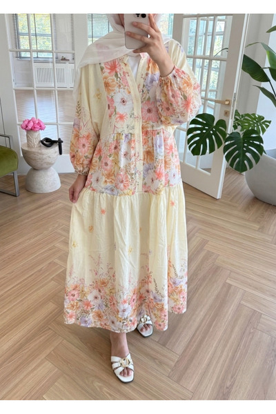 secret of VALORIA Women's Floral Patterned Front Buttoned Long Summer Efil Ef...