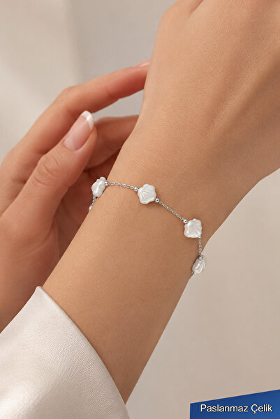 TREND COLLECTİON Stainless Steel Sea Shell Figured Women's Bracelet Silver Co...