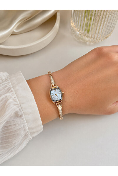 Boris Accessory Women's Wristwatch Rectangular Case Gold Color White Dial Ele...