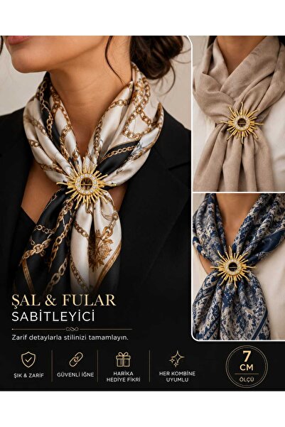 beyna aksesuar GÜNEŞ KRİŞTAL TAŞLI GOLD KAPLAMALI METAL 7 CM İĞNELİ BROŞ
