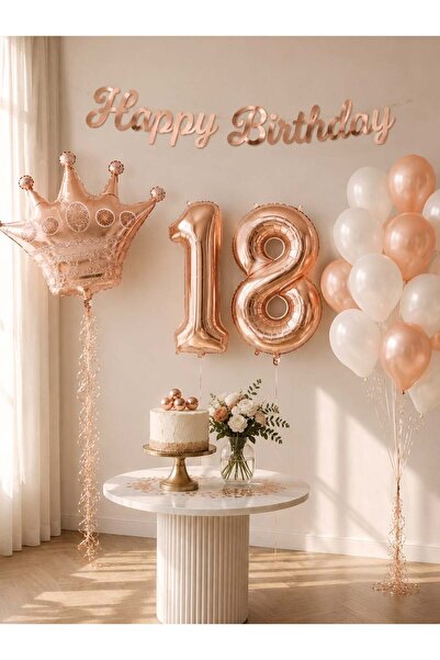 Parti Adresi 18 Yaş Doğum Günü Dekorasyon Seti – Balonlu Parti Seti Rose Gold