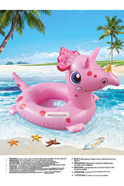 ASLANKAR Dinazor şeklinde pembe deniz ve havuz simidi 1 ile 4 yaşa uygun ayak...