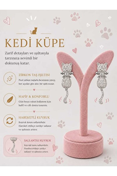 mdm style Zircon Stone Cat Earrings with Dangling Tail Detail
