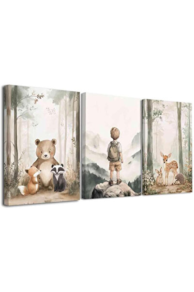 Today Idea 3 Pcs Adventure Nursery Wall Art Woodland Animal Picture Wall Deco...