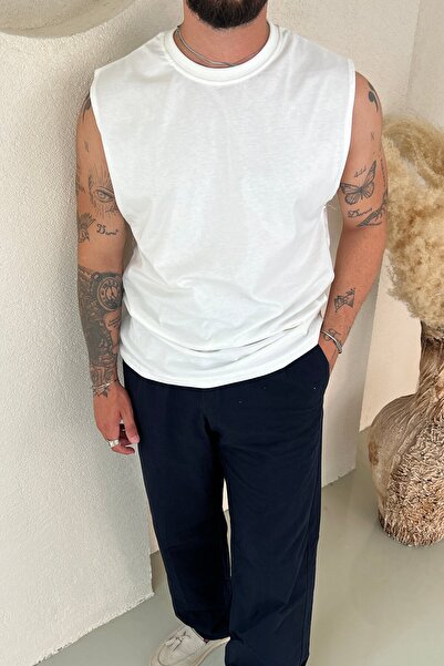 OUTFİT MAN Bela majica bez rukava, oversize