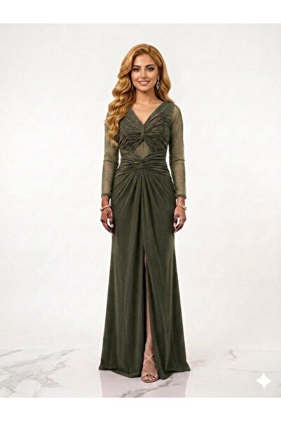 sea gulf Women's Evening Dress Stretch Maxi Stretch Dress with Sheer Sleeves ...
