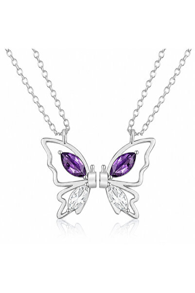 Rafal 2Pcs/Set Magnetic Butterfly Zircon Chain Necklace for Women Silver Butt...