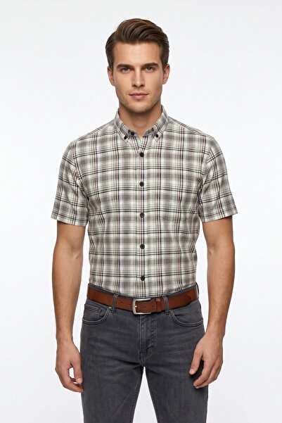 KAMER Men's Classic Plaid Short Sleeve Shirt 9456 Bgl-St05524
