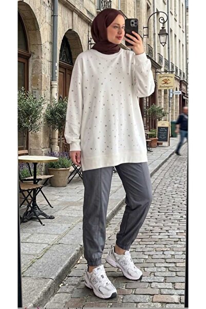 Butik kadın taş işlemeli gunlük tesettür sweatshirt tunik