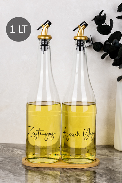 Dolkin Home 2-Pack 1000 ml Sunflower Oil and Olive Oil Dispenser with Bamboo ...