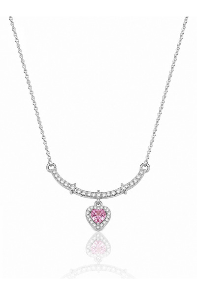 Rafal Roseyan Pink Heart Chain Necklace for Women - Elegant Silver Necklace w...