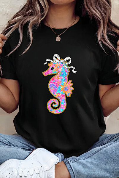 Sarah's Boutique Women's T-shirt – 100% cotton – Seahorse Bow