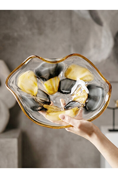 NAHR 38cm Luxury Handmade Wave Pattern Glass Decorative Plate Thickened Glass...