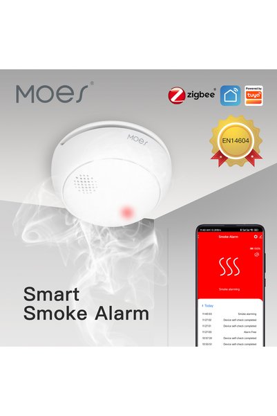 MOES Detector/Senzor de detectare a fumului Zigbee ,MOES, alarmă sonoră cu sirenă, senzor inteligent de siguranță inteligent, 3 V