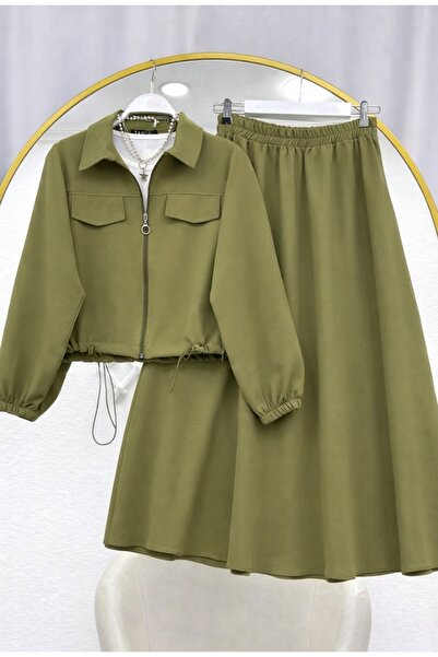 MODA MT طقم تنورة نسائية مع جيوب -055