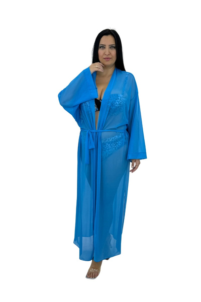 Pierre Cardin Plus Size Long Sleeve Tulle Women's Kaftan Pareo with Waist Tie