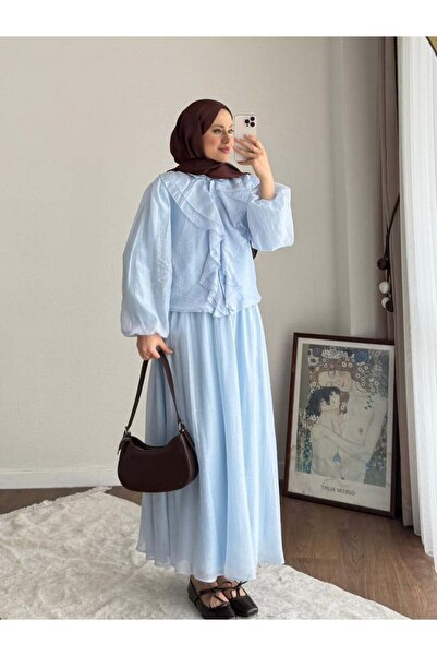 Miraydın Butik Дамски модален костюм с пола с волани отпред M2640 - Бебешко с...