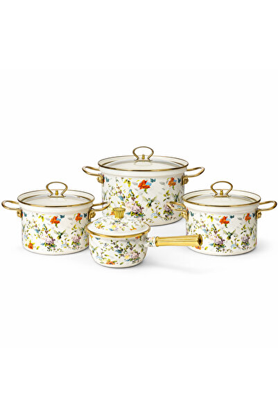 opulentmaison Set de vase emailate 8 piese, oale de gătit din oțel emailat, c...
