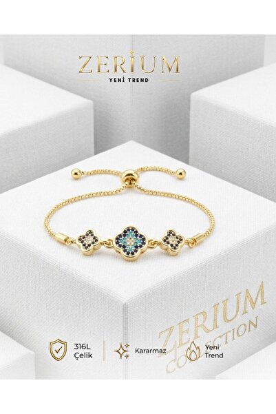 Women's Steel Lift Bracelet Gold Clover Shaped