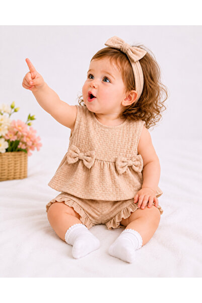 Ozz Baby Basic 2-Piece Shorts Set with Bow for Newborn Girls & Children 3 Mon...