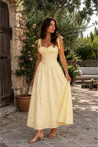 D'RECCY Rochie lungă elegantă de damă, cu bretele, cu talie marcată, cu volane.