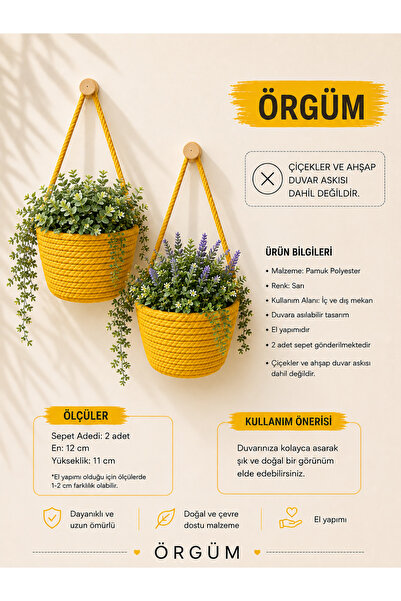 ÖRGÜM Sepet Dekoratif Mini Çiçeklik