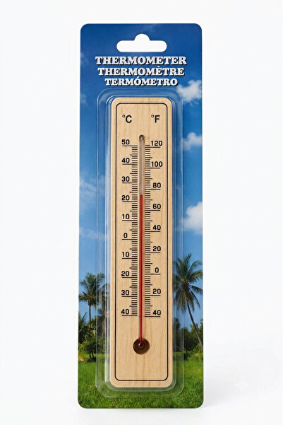 Ahşap Duvar Termometresi °C / °F Analog Oda Sıcaklık Ölçer – İç ve Dış Mekan Kullanımına Uygun Hassas Termometre
