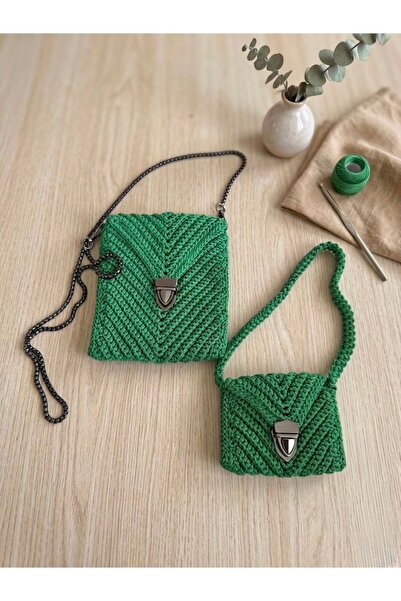 dompulerimoda 2-Piece Handmade Knitted Hand and Shoulder Bag with Strap