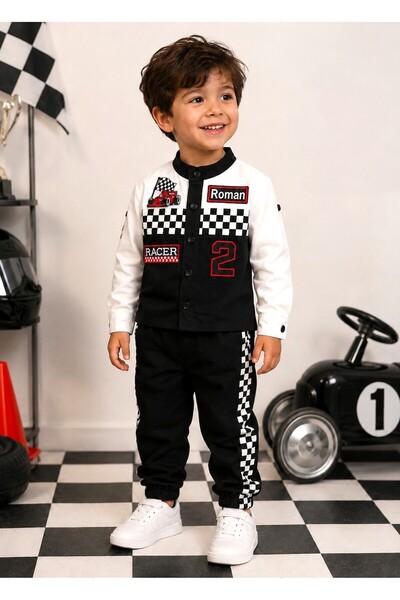 Mum Design Gifts SİYAH-BEYAZ YARIŞÇI GÖMLEK TAKIM F1-FORMULA