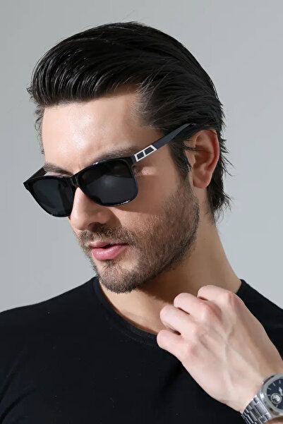 Violon Men's Black Frame Black Glass Metal Detail Sunglasses