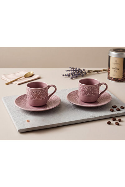 Elista Retro Lace Series 2-Person Matte Rose Dried Coffee Cup Set