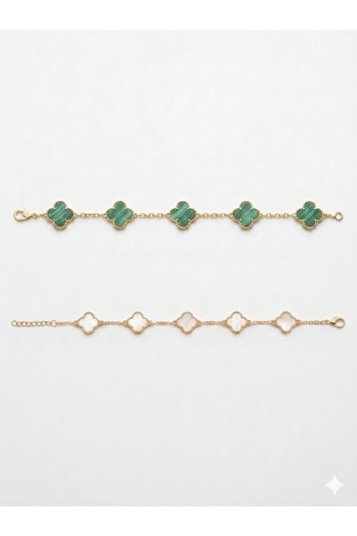 Zinora 2 piece elegant 4-leaf clover Bracelets- White & Green color leaf with...