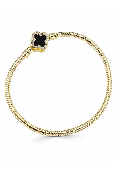 serelya Brass Charm Zircon Stone Clover Model Gold Color Women's Bracelet