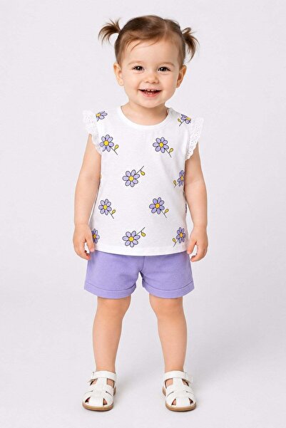 dinamik çocuk Baby girl daisy print summer 2-piece set with scalloped sleeve ...