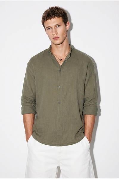 Bianco Lucci Men's Breathable Half Oversize Muslin Fabric Long Sleeve Court C...