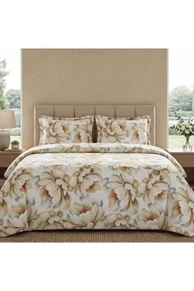 Pucioasa Double Duvet Cover Set made of %100 cotton , 4 pieces, Beige Floral