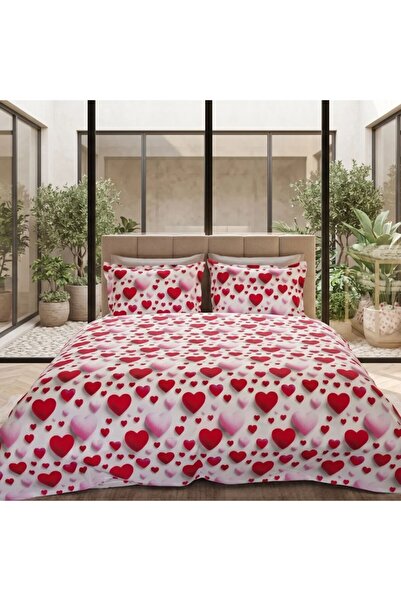 Pucioasa Double Duvet Cover Set made of %100 cotton , 4 pieces, pink and red ...