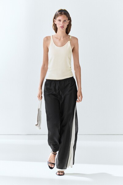 Massimo Dutti Dökümlü pileli geniş paça pantolon - total look