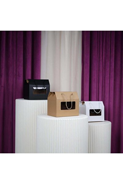 Gifts World صناديق كرتونية سوداء صغيرة بمقبض شفاف، تسعة عشر قطعة.