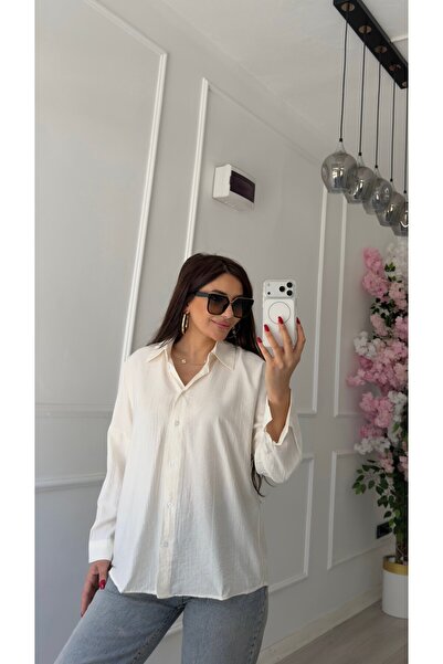 Daves Bürümcük Textured Oversize Cut Cream Shirt