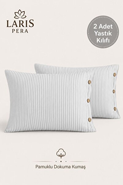 Larispera Striped Buttoned 2-Piece Pillowcase Cotton Decorative Pillowcase 50...