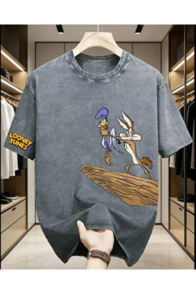 Toum Road Runner Printed Unisex Washable Vintage Oversize T-Shirt