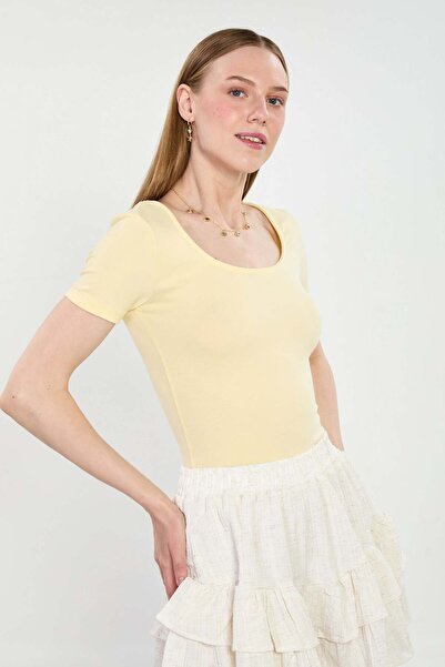 BARRELS AND OIL Women's open front and back bodysuit - yellow