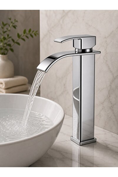 Viosa Krom Şelale Lavabo Bataryası Uzun Çanak Lavabo Musluğu Modern Çift Su G...