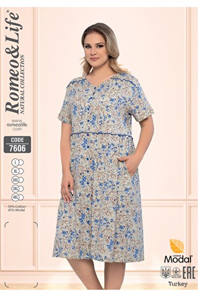 ROMEO LİFE Women's Plus Size Cotton Modal Fabric Button Detailed Patterned Su...