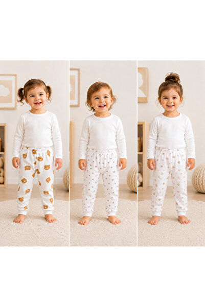 TİNY GOLDEN 3-Piece Baby Girl Pajama Set Cotton Patterned Comfortable Fit Sin...