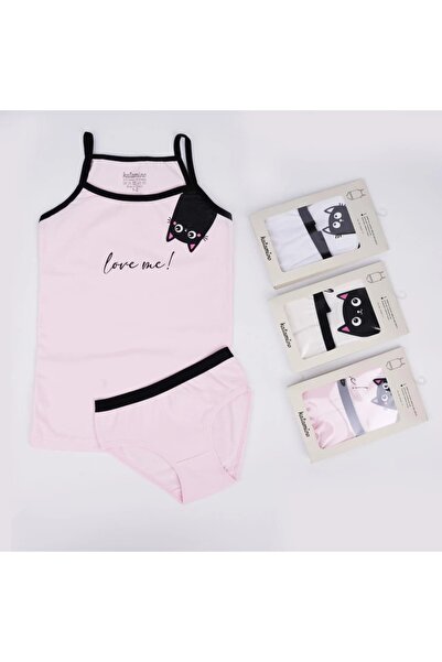 Katamino 3-10 Years Old Girls' Cat Print Thin Strap Athlete Slip Underwear Set
